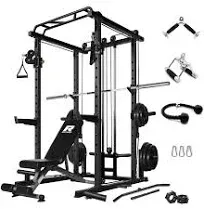 RitFit Power Cage with Optional LAT PullDown/Cable Crossover/Smith Machine System, 1000LB Squat Rack for Home & Garage Gym, with Weight Storage Rack and More Training Attachments, ASTM-Certified