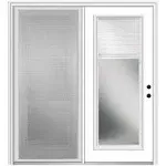 MMI DOOR Internal Mini Blinds 72-in x 80-in x 4-9/16-in Jamb Dual-pane Blinds Between The Glass Primed Fiberglass Center-hinged Left-Hand Inswing Double Patio Door Brickmould and Screen Included