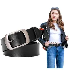 SUOSDEY Fashion Womens Leather Belt, Soft Leather Waist Belt with Gold Pin Buckle for Jeans Pants,width 1.3"