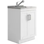 Simpli Home Kyle Transitional 24 inch Laundry Cabinet with Faucet and Stainless Steel Sink in White