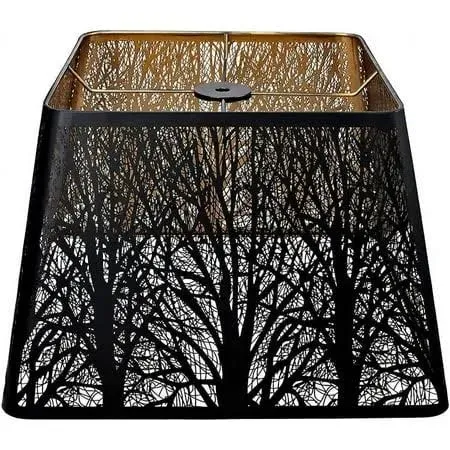 Medium Square Lamp Shades, Metal Lampshade with Pattern of Trees for Table Lamp and Floor Light, 9 x 12 x 8.8 inch, Spider, Black