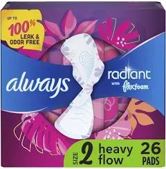 1 Box Always Radiant Pads Heavy Flow FlexFoam 26 pads Light Clean Scent NEW SEAL