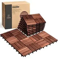 10 Pcs Interlocking Deck Tiles 12" x 12", Patio Flooring Outdoor Waterproof, Acacia Wood Tiles All Weather, Floor Tiles for Balcony, Backyard, Indoor and Outdoor use… (Dark Brown)