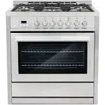 Cosmo - Commercial-Style 36 in. 3.8 Cu. ft. Single Oven Dual Fuel Range with 8 Function Convection Oven in Stainless Steel | F965