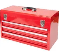 20&#034; 3 Drawer Heavy-Duty Steel Tool Box Storage Cabinet w/Metal Latch Closure Red