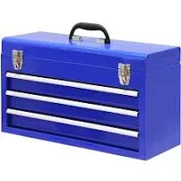 BIG RED 3-Drawer 20&#034; Metal Tool Box Portable Steel Tool Chest 2 Latches, Blue