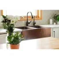 Sinkology Rockwell Farmhouse Apron Front 33-in x 22-in Antique Copper Double Equal Bowl Kitchen Sink | K2A-1005ND