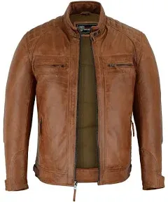 Vance Leathers USA Men's Cafe Racer Waxed Lambskin Motorcycle Leather Jacket