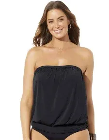 Swimsuits for All Women's Plus Size Bandeau Blouson Tankini Top