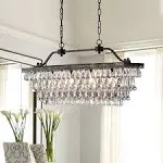 Edvivi Luxury Rectangular Linear Crystal Chandelier, 4 Lights Glam Lighting Fixture with Antique Bronze Finish, Adjustable Ceiling Light Fixture, Dining Room, Kitchen Island