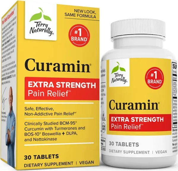 Terry Naturally Curamin Extra Strength - 120 Tablets, Pack of 2 - Non-Addictive Relief Supplement with Curcumin, Boswellia, DLPA & Nattokinase - Non-GMO, Vegan - 80 Total Servings