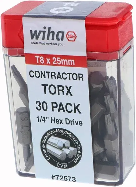 Wiha Torx Contractor Insert Bit T8 x 25mm 30 Pack