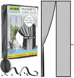 AUGO Magnetic Fiberglass Screen Door Self Sealing Heavy Duty Hands Free Mesh Partition Keeps Bugs Out