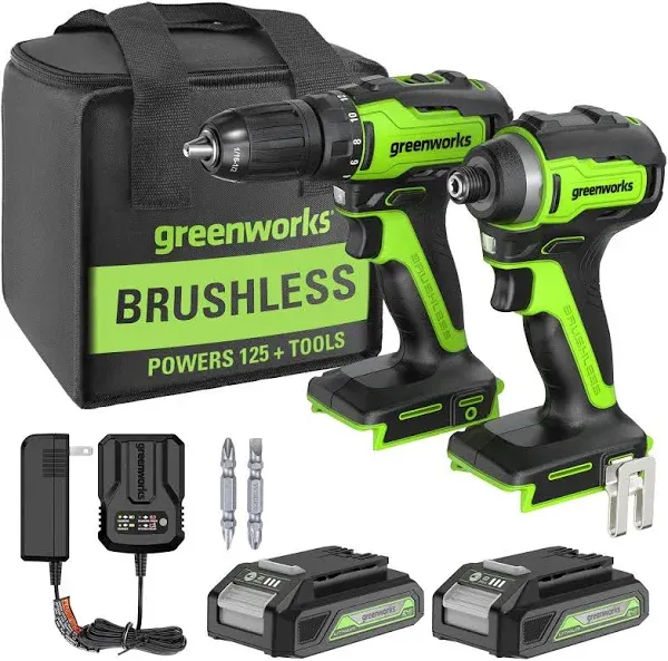 Greenworks 24V Max Cordless Brushless Drill + Impact Combo Kit