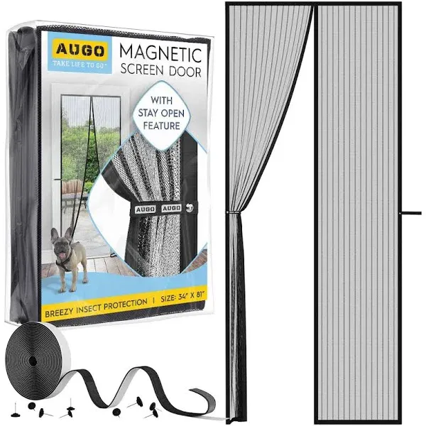 AUGO Magnetic Fiberglass Screen Door Self Sealing Heavy Duty Hands Free Mesh Partition Keeps Bugs Out