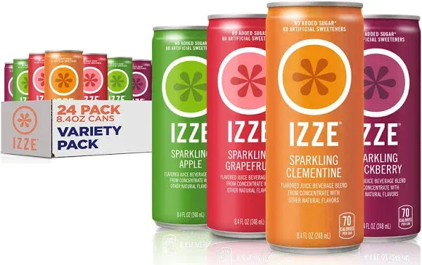 IZZE Sparkling Juice Drink 4 Flavor Variety Pack, 8.4 oz, 24 Pack Cans