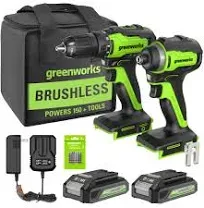 Greenworks 24V Brushless 1/2" Drill with 1/4" Impact Driver Combo Kit