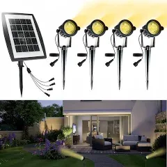 Solar Landscape Spotlights, Low Voltage Landscape Lighting IP67 Waterproof Outdoor Spot Lights, 4 Pcs 2700K Warm White LED Lights for Outside Garden, Yard, Pathway, 16.5ft Cable, Auto On/Off