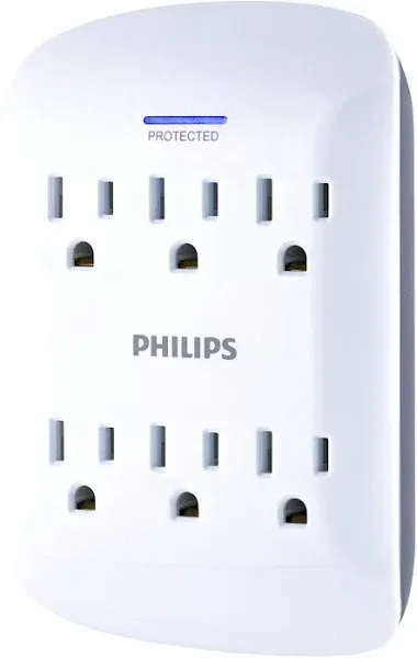 Philips 6-Outlet Surge Protector Tap, 900 Joules, Space Saving Design, Protectio