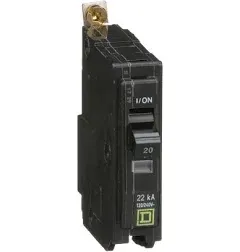 Square D QOB120HM Circuit Breaker, 20A, Bolt On, 120/240V, 1P