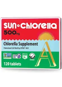 Sun Chlorella 500mg Whole Body Wellness Green Algae Superfood Supplement - Immune Defense, Gut Health, Natural Purification, Energy Boost - Chlorophyll, B12, Iron, Protein - Non-GMO - 120 Tablets