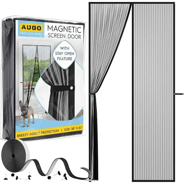 AUGO Magnetic Fiberglass Screen Door - Self Sealing, 34&#034; x 81&#034;, Standard 