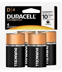 Duracell Coppertop D Alkaline Batteries, Pack Of 4