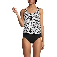 Lands' End Women's Chlorine Resistant V-Neck One Piece Fauxkini Swimsuit