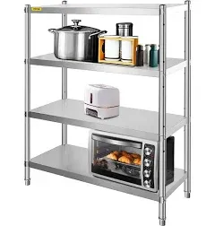 VEVOR Stainless Steel Kitchen Prep Table 60 in. x 18.5 in. 4-Tier Adjustable Shelf Storage Unit Stainless Steel Shelving BXGHJ4C60X18.5YC1V0