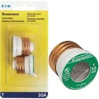 Eaton Cooper-Bussman BP-T-30 30A Type T Plug Fuse 2-Pack