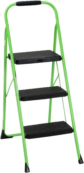 3 Step Steel Folding Step Stool with Slip-Resistant Treads