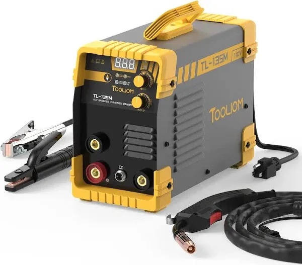 TOOLIOM 135A Gasless Flux Core MIG Welder 110V MIG Welder Flux MIG/Lift TIG/Stick 3 in 1 Welding Machine IGBT DC Inverter with LCD Display