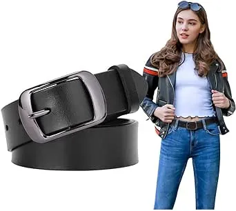 SUOSDEY Fashion Womens Leather Belt, Soft Leather Waist Belt with Pin Buckle for Jeans Pants,width 1.3"