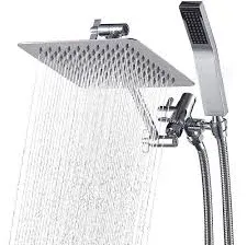 G-Promise All Metal Dual Square Shower Head Combo | 8&#034; Rain Polished Chrome -New