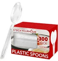 Clear Plastic Spoons, Heavy Duty Disposable Cutlery Bulk, Silverware for Parties, Heavyweight Premium Small Spoon (300 Count) - Stock Your Home