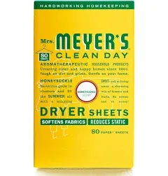 Mrs. Meyer's Clean Day Dryer Sheets, Honeysuckle Scent - 80 sheets