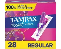 Tampax Pocket Radiant Regular Sealed Compact Tampons 28 Count unscented Read