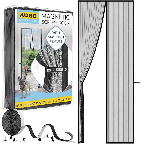 AUGO Magnetic Fiberglass Screen Door Self Sealing Heavy Duty Hands Free Mesh Partition Keeps Bugs Out