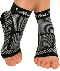 TechWare Pro Ankle Brace Compression Sleeve - Relieves Achilles Tendonitis, Joint Pain. Plantar Fasciitis Sock with Foot Arch Support Reduces Swelling & Heel Spur Pain. Injury Recovery for Sports