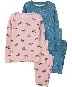 Carter's Girls' 4-Piece Horse Printed Cotton Pajama Set