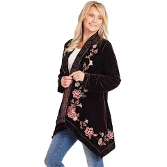 Floriana Womens Embroidered Kimono Cardigan Brown Velvet Blazer Open Front Top