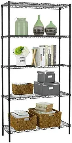 Black 5 Tier Shelf Wire Shelving Unit NSF Wire Shelf Metal Large Storage Shelves Heavy Duty Height Adjustable Utility for Garage Kitchen Office Commercial Shelving Steel Layer Shelf - (72"x36"x14")