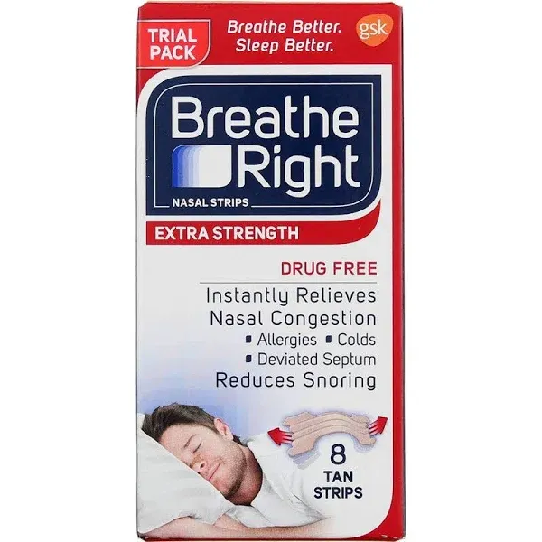 New Breathe Right Nasal Strips Extra Strength 8 Tan Strips