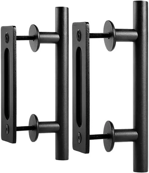 EaseLife 2 Pack 12" Sliding Barn Door Handles and Pulls,Rustic Double Sided Hardware Set,Heavy Duty,Matte Black Powder Coated Finish,Easy Install