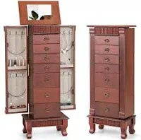 Wooden Jewelry Armoire Cabinet Storage Chest with Drawers and Swing Doors