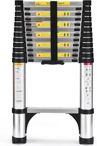 Telescoping Ladder SocTone Aluminum Lightweight Extension Ladder with 2 Triangle Stabilizers