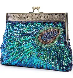 Womens Satin Peacock Clutch Bag Evening Bridal Wedding Fashion Prom Handbags