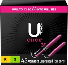 U by Kotex Click Compact Tampons, Regular Absorbency, Unscented, 36 Count