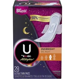 U by Kotex Balance Overnight Ultra Thin Pads with Wings - 13 Count