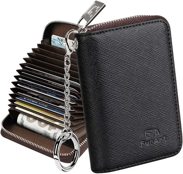 Zipper Card Cases Holder for Men Women, RFID Blocking, Key Chain, Compact Size